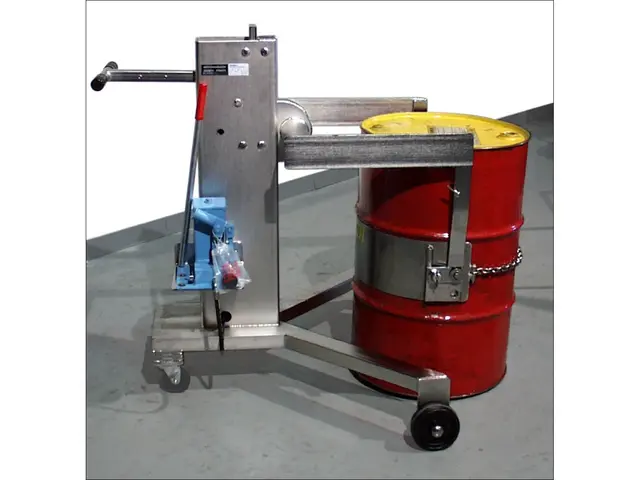 Lift a drum from the floor or a pallet with Stainless Steel Drum Palletizer and Pourer - Model 82A-SS